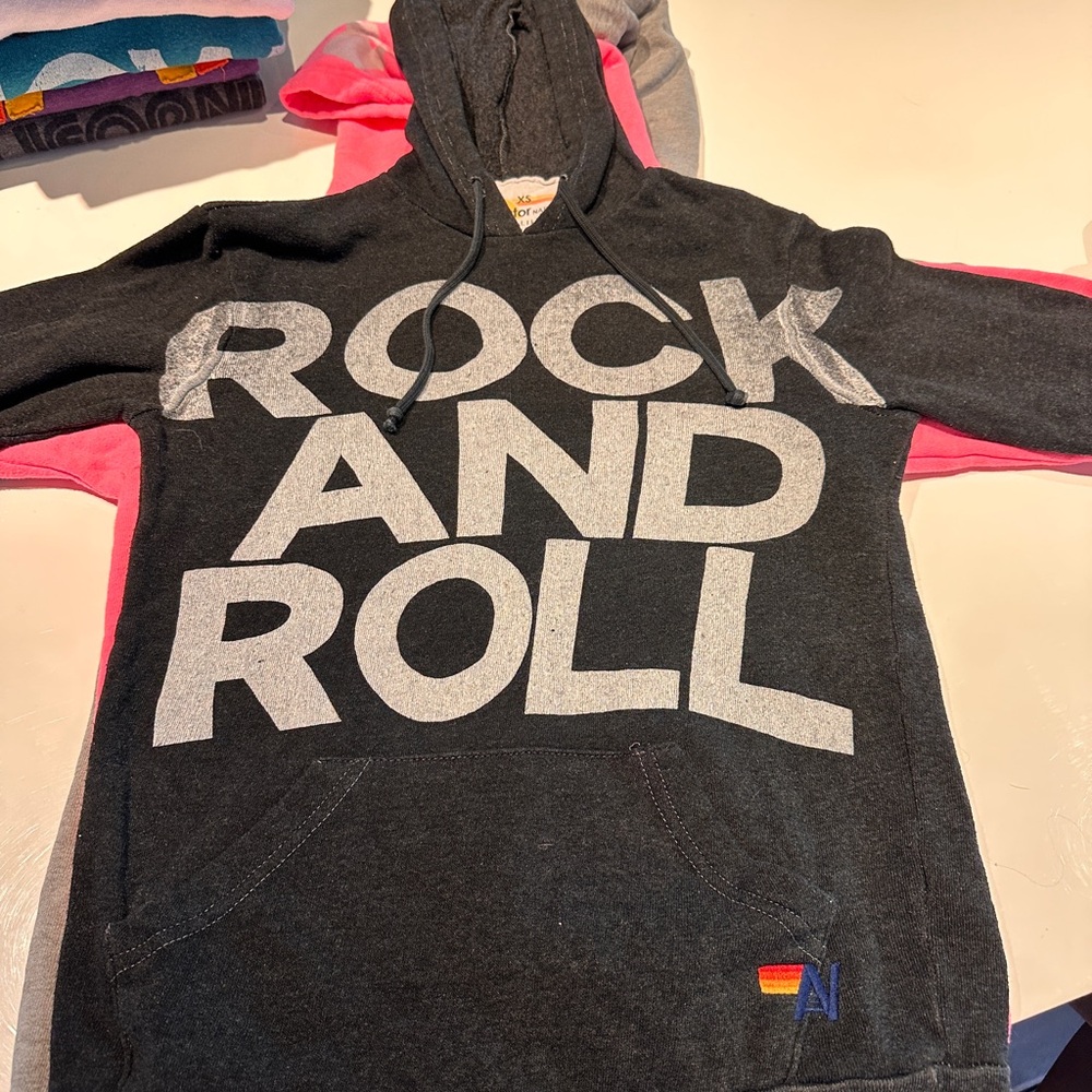 Aviator Nation Black and Gray Rock and Roll Hoodie